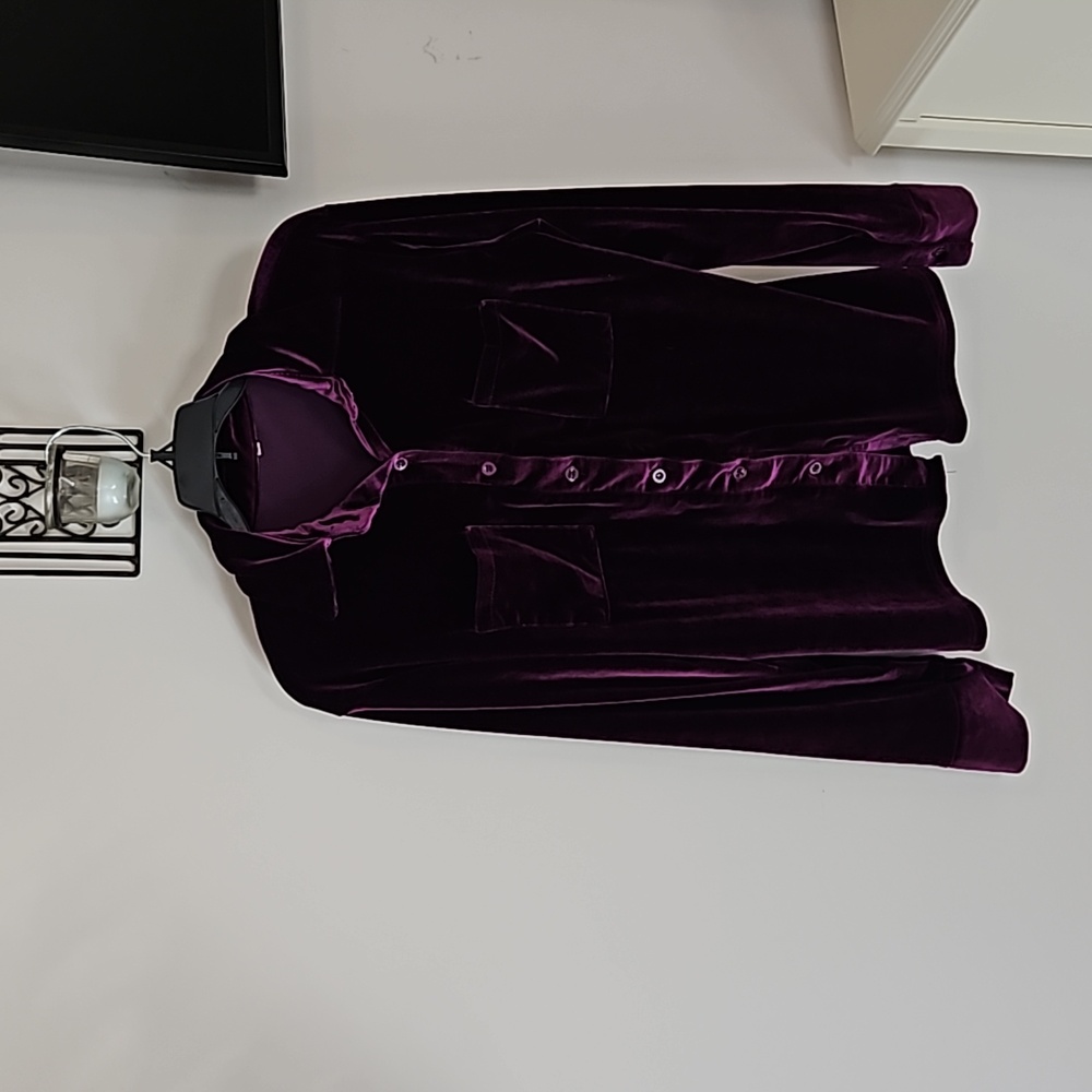 Purple velvet button down shirt